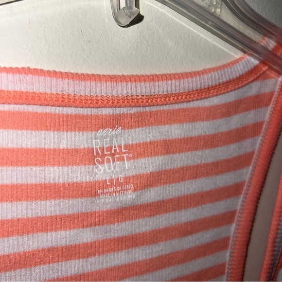 Aerie Real Soft No BS Henley Tank Top Coral and White Striped Size Large - Picture 6 of 8